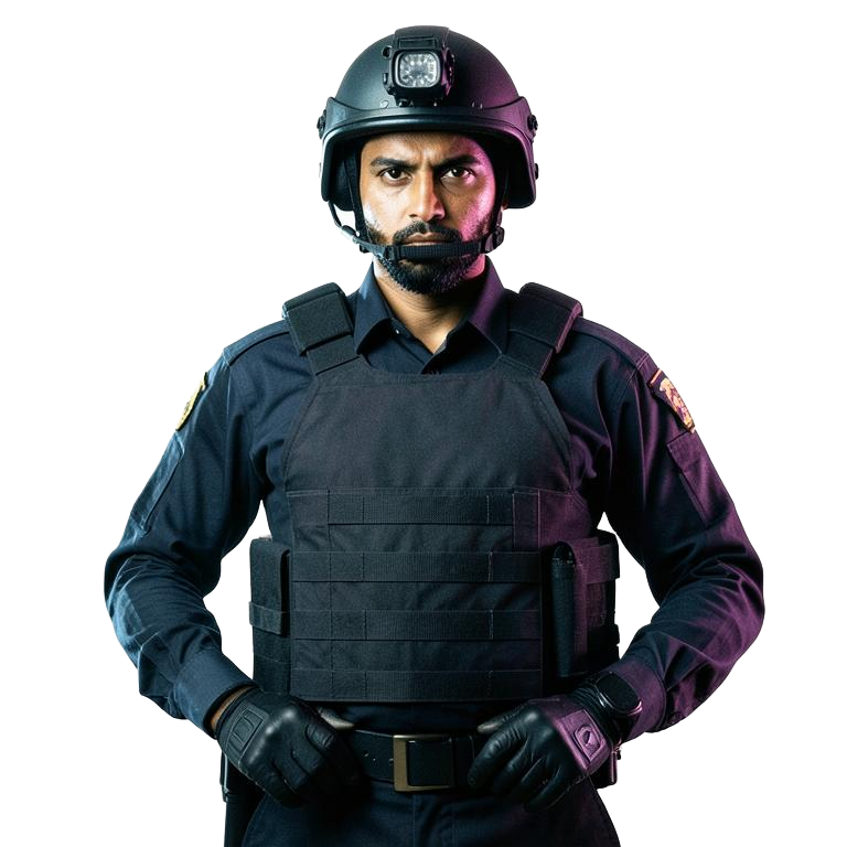 A service member in a helmet, representing military and law enforcement patients