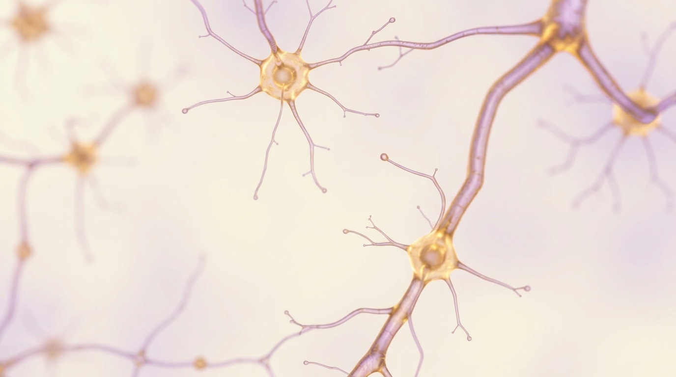 Abstract close-up of glowing neurons against a deep indigo background.