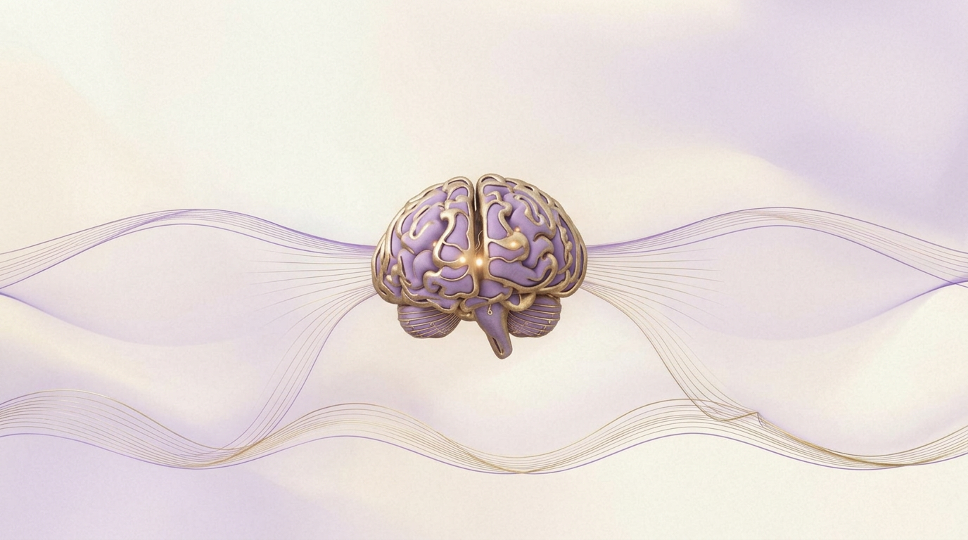 Illustration of focused ultrasound waves converging on a translucent brain.